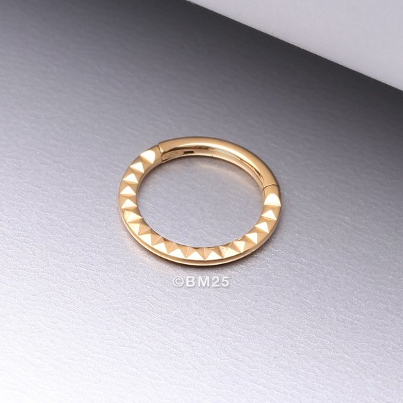 Implant Grade Titanium Golden Pyramid Front Geometric Seamless Clicker Hoop Ring - Picture 1 of 2